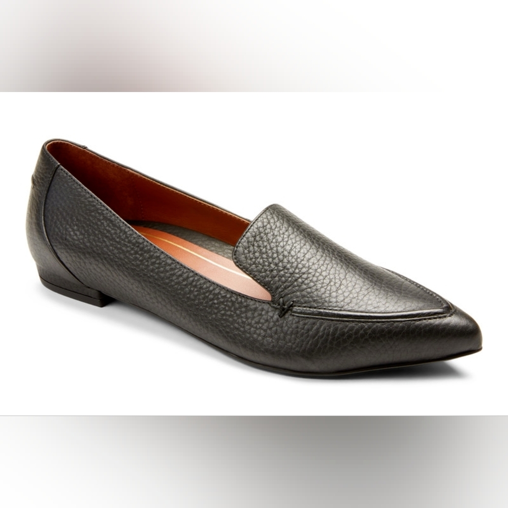 Vionic Women's Black Pebbled Leather Pointy Toe Loafers 9M